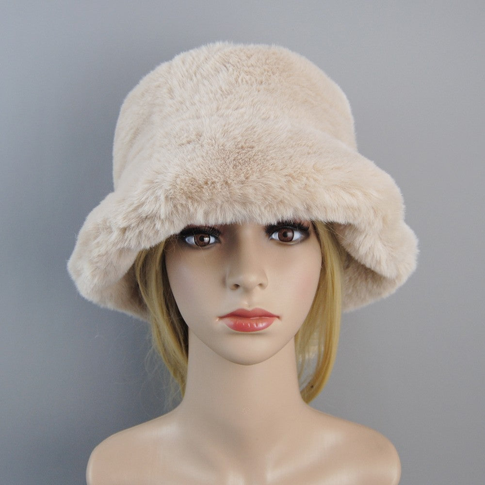 Hot Fashion Fake Rabbit Fur Hats Super Soft Women Winter Hat Cotton Lining Warm Russian Fashion Ski Beanies Plush Solid Color