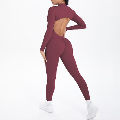 New Women's Yoga Jumpsuit Front Zipper Tight Back Hollow Out Short Sleeve-pants Activewear for Fitness Running Gym Workout