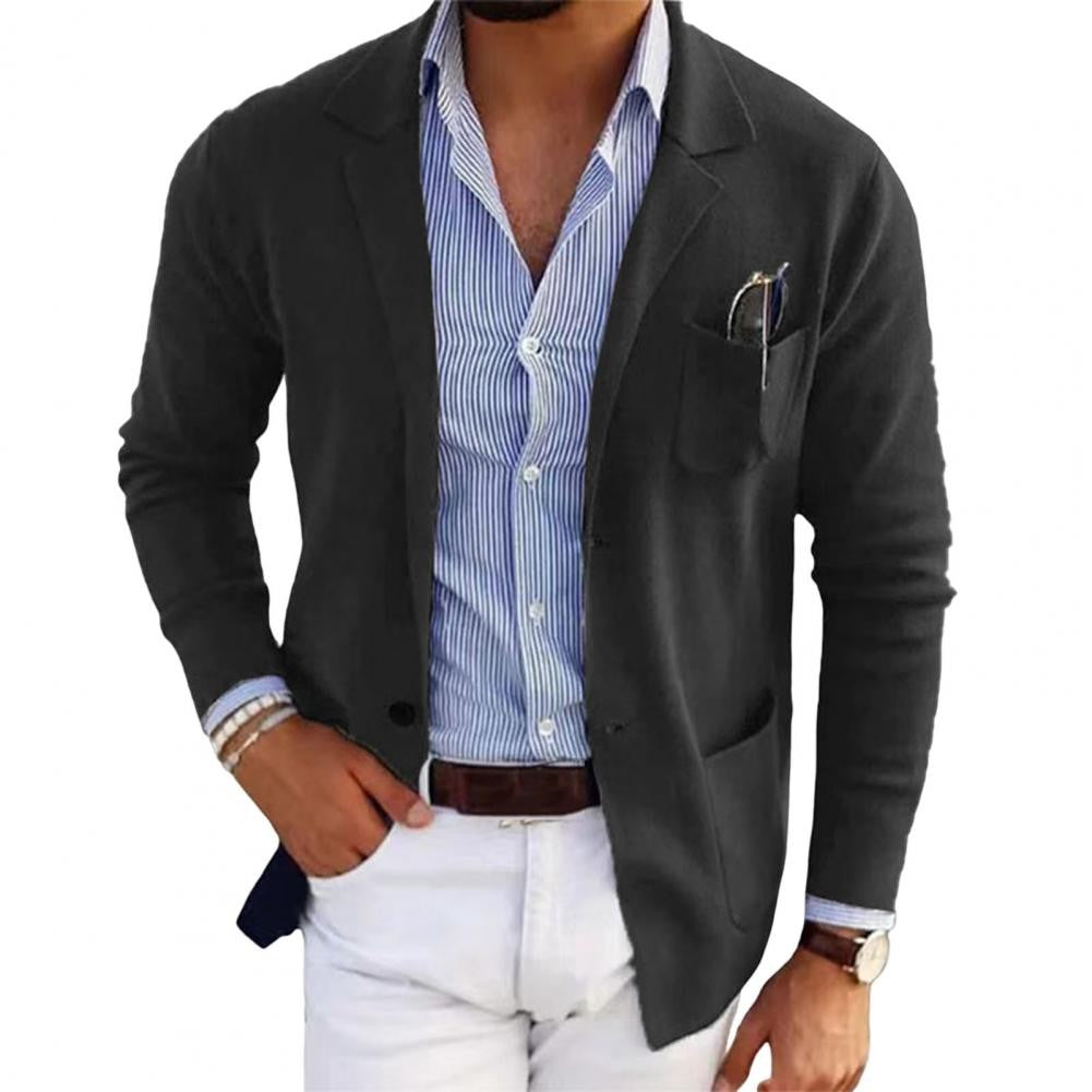 Men Suit Coat Solid Color Lapel Long Sleeve Single-Breasted Design Suit Jacket with Pockets Open Front Business Workwear