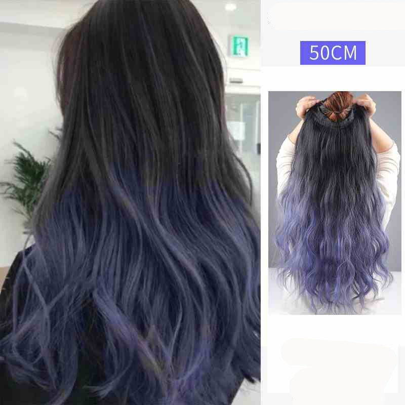 Extensões de Cabelo Sintético em V de uma Peça com 4 Clips Cabelo Liso Longo Peruca Cor 50CM Cabelo Falso Natural