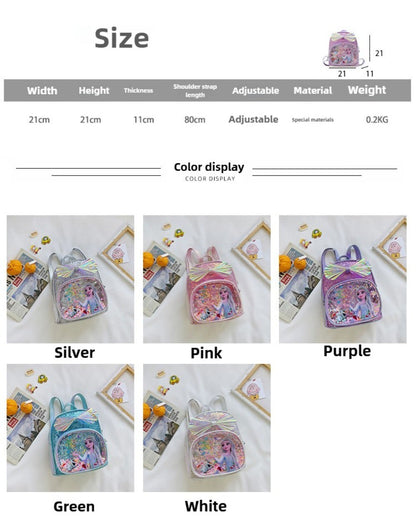 Mochila Mini de Glitter Princesa Elsa de Frozen da Disney, Linda com Laço de Lantejoulas, Bolsa Escolar de Jardim de Infância para Meninas, Desenho Animado Infantil, Mochila de Ombro Duplo