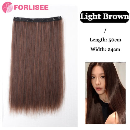 Aplique de Cabelo Sintético Liso Longo de Uma Peça com 4 Presilhas, Camada Interna Escondida, Peruca Colorida