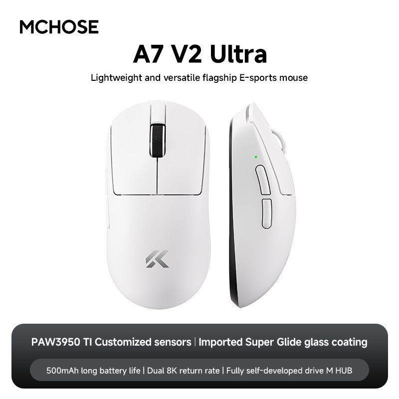 MCHOSE A7 V2 Ultra Gaming Mouse Sensor PAW3950 TI Dual 8000Hz 20000fps 42000DPI 750IPS Revestimento de Vidro Super Deslizante Importado CSGO