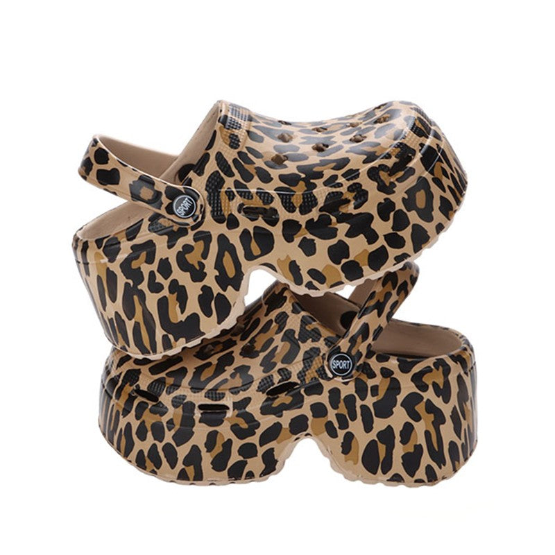 Leopard Thick Bottom Clogs for Women Closed Toe Chunky Platform Sandals Woman Summer 2023 Super High Wedge Heel Slippers Female
