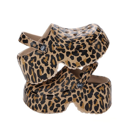 Leopard Thick Bottom Clogs for Women Closed Toe Chunky Platform Sandals Woman Summer 2023 Super High Wedge Heel Slippers Female