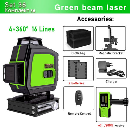 Nível a Laser Clubiona 16/12 Linhas linha verde Autonivelante 360 Horizontal e Vertical Nível a Laser de Feixe Verde Super Potente