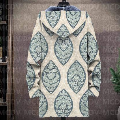 Men's Retro Flower Print Plush Thick Long-Sleeved Coat Fleece Hooded Overcoat Unisex Thick Warm Jacket-12 style