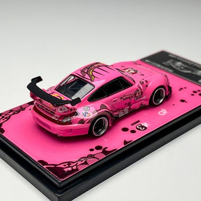 In-Stock Flame 1:64 Rwb 993 964 Pink/Green Dinosaur Paint Simulation Alloy Miniature Die-Cast Car Model Custom Children Toy Gift