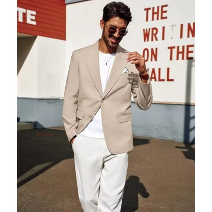 "Men's Slim Fit Sporty Blazer Jacket - Custom Tailored Suit Coat, Casual & Formal Single/Double Breasted, 2-Button Design,