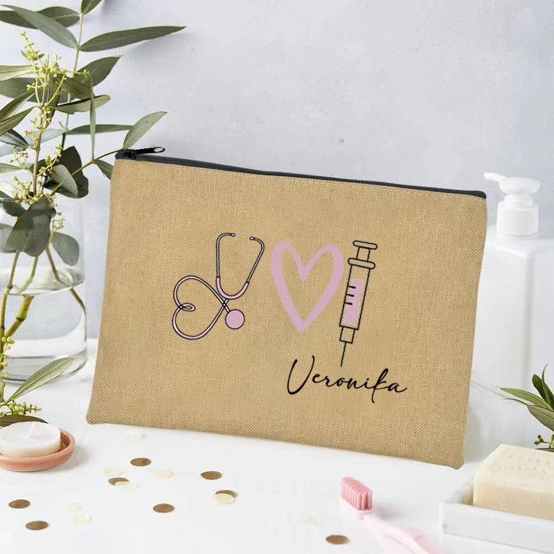 Stethoscope Nurse Custom Name Canvas Bag Organizer Travel Storage Medicine Bags Perfume Lipstick Pouch Personalized Gift Nurses