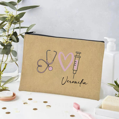 Stethoscope Nurse Custom Name Canvas Bag Organizer Travel Storage Medicine Bags Perfume Lipstick Pouch Personalized Gift Nurses