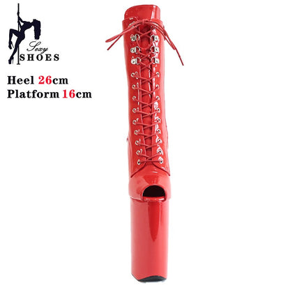 Women Sexy Stripper Shoes Super High Heels Lace-up 26cm Peep Toe Platform Pole Dancing Ankle Boots Stiletto Fetish Large Size 44