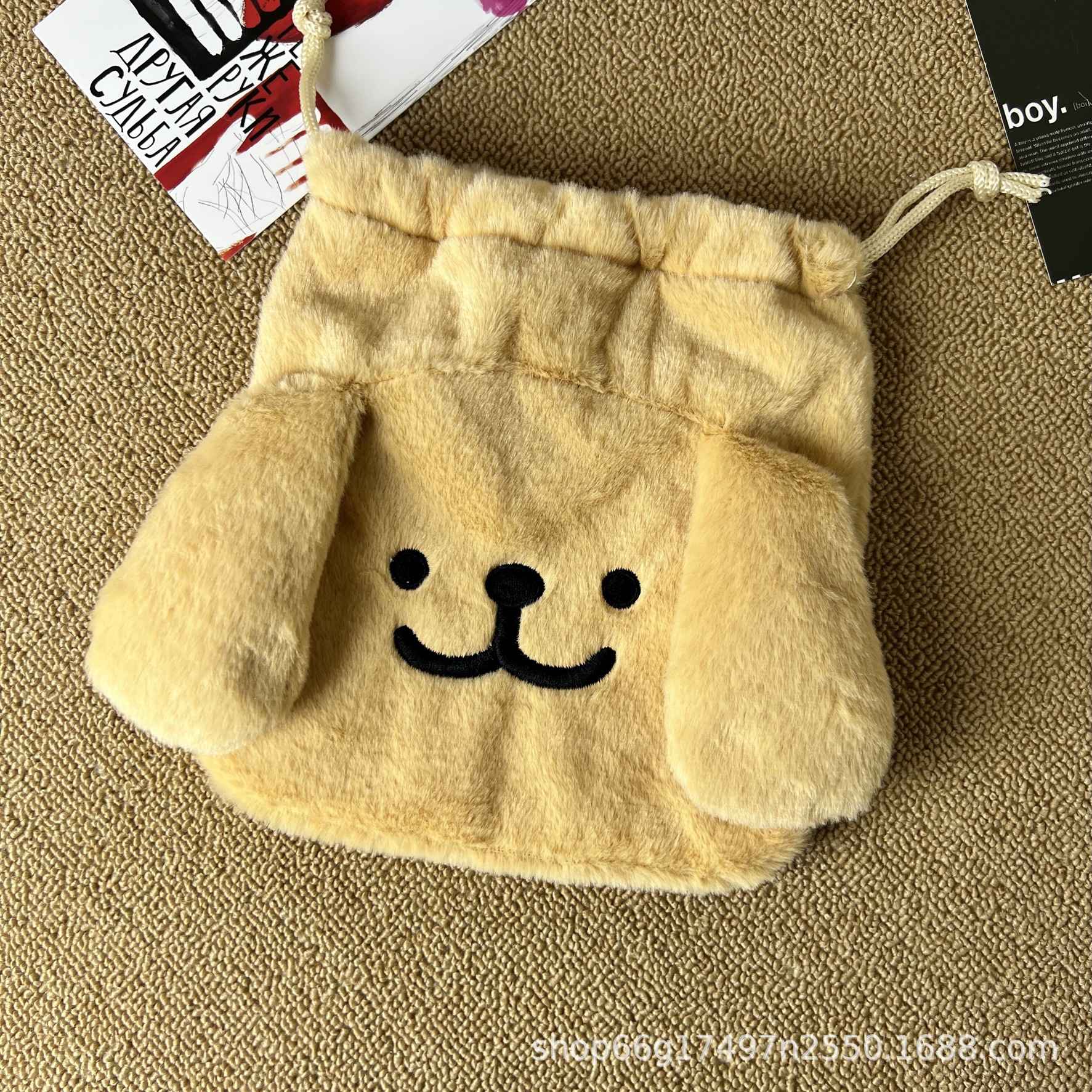 20Cm Gudetama Pom Pom Purin Plush Velvet Single-Layer Drawstring Pocket Halloween Candy Packaging Bag Girl's Cosmetics Dust Bag