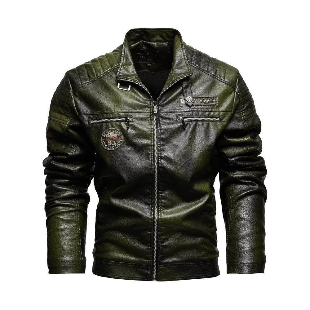 2024 autumn and winter men's lapel PU leather jacket men's leather jacket casual motorcycle cool and fashionable jacket