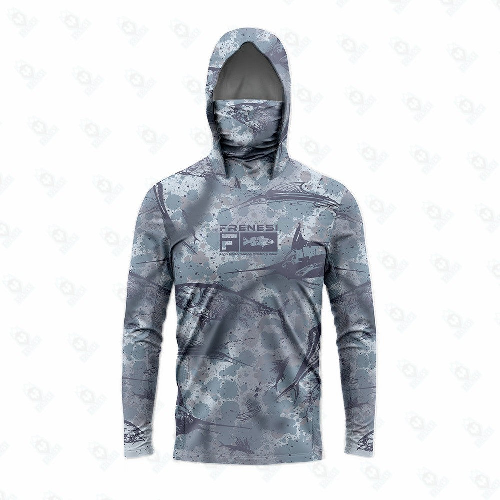 Camisetas de Pesca Masculinas com Capuz Manga Longa Anti-UV Proteção Solar Máscara Facial Roupas de Caça Camuflagem Selva UPF50+