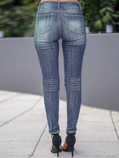 Women's jeans contrast color stitching solid color Slim Skinny Jeans