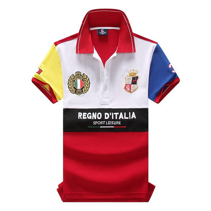 New men's polo shirt Italian leisure advanced pure cotton high-end embroidery luxury original design color contrast
