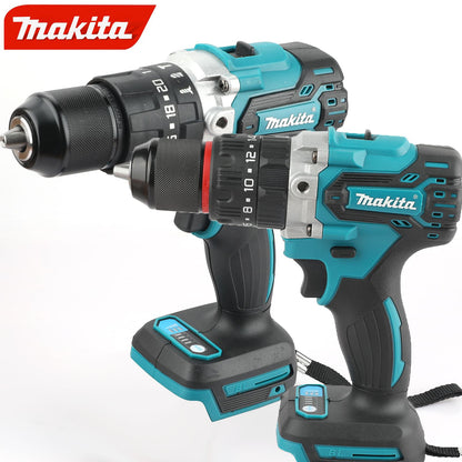 Furadeira de impacto/parafusadeira Makita DDF487 13mm, sem escova, bivolt, de íon de lítio, alto torque, preta e vermelha para uso doméstico