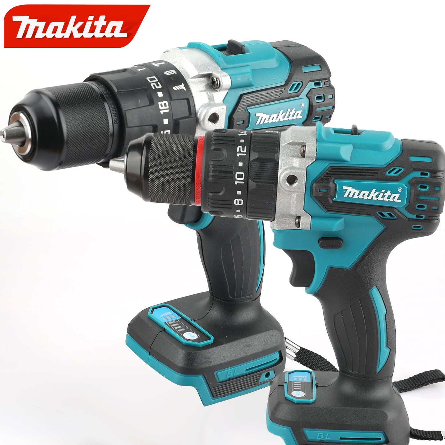 Furadeira de impacto/parafusadeira Makita DDF487 13mm, sem escova, bivolt, de íon de lítio, recarregável, preta e vermelha, de alto torque