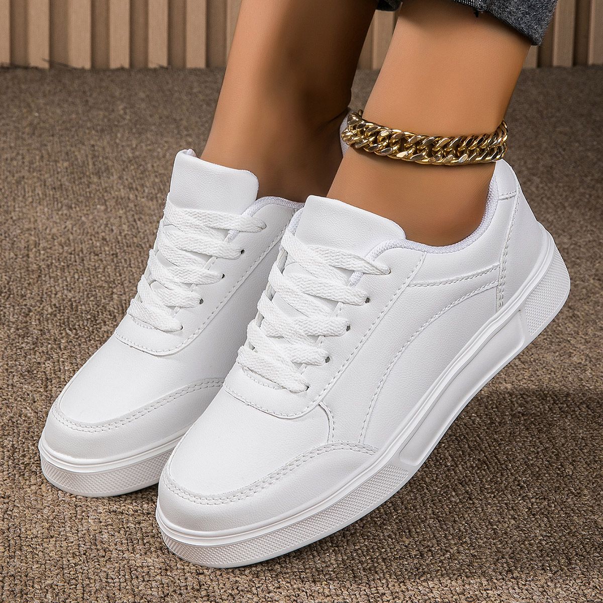 Baasploa Tênis Casual Feminino de Couro com Plataforma para Mulheres Clássicos Confortáveis Sapatos de Skate Antiderrapantes