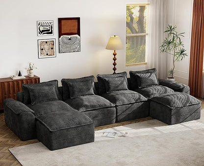 52" Cloud Modular Sectional Couch 4-Seater Sofa with Ottomans U Shaped Couch Deep Seat Sofa with Removable Cover for Living Room