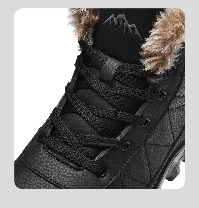 Botas de Neve de Inverno 2025 Masculinas Sapatos Outdoor Cano Alto Cadarço Antiderrapante Botas de Tornozelo Quente Confortáveis Pelúcia Sapatos Casuais Masculinos