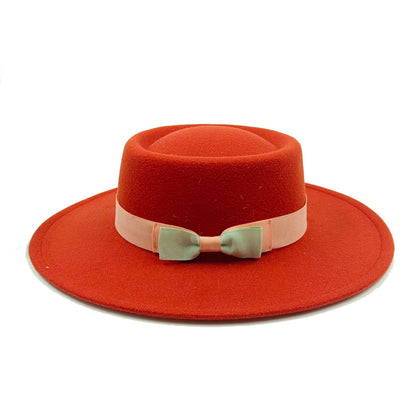 2022 new oversized edge flat top hat retro French felt hat outdoor sun hat women's big-brimmed fedora hat