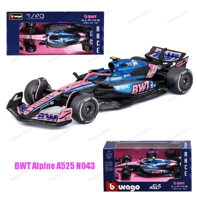 Bburago 1:43 Carro de Fórmula 1 McLaren Mercedes Ferrari SF25 Redbull Racing AlpineA525 Miniatura Colecionável de Metal Fundido Verstappen