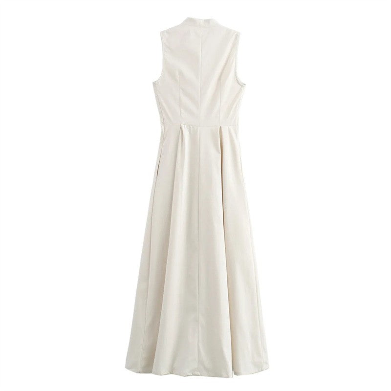 MUJER Zipper Long Dress Woman Pleated Sleeveless Bodycon Dress Summer Elegant Pa