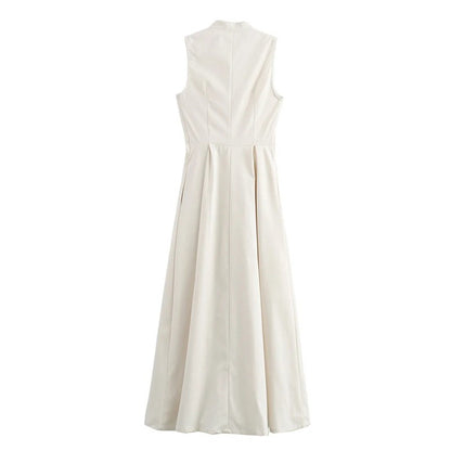 MUJER Zipper Long Dress Woman Pleated Sleeveless Bodycon Dress Summer Elegant Pa