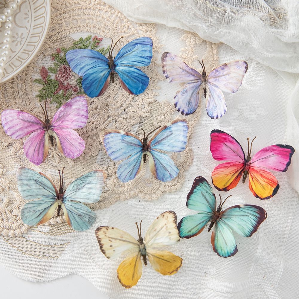 5/10PC Artificial Fake Fluorescent Butterfly Home Room Decor Valentine's Wreath Wedding Bridal Diy Gift Box Accessories Headwear