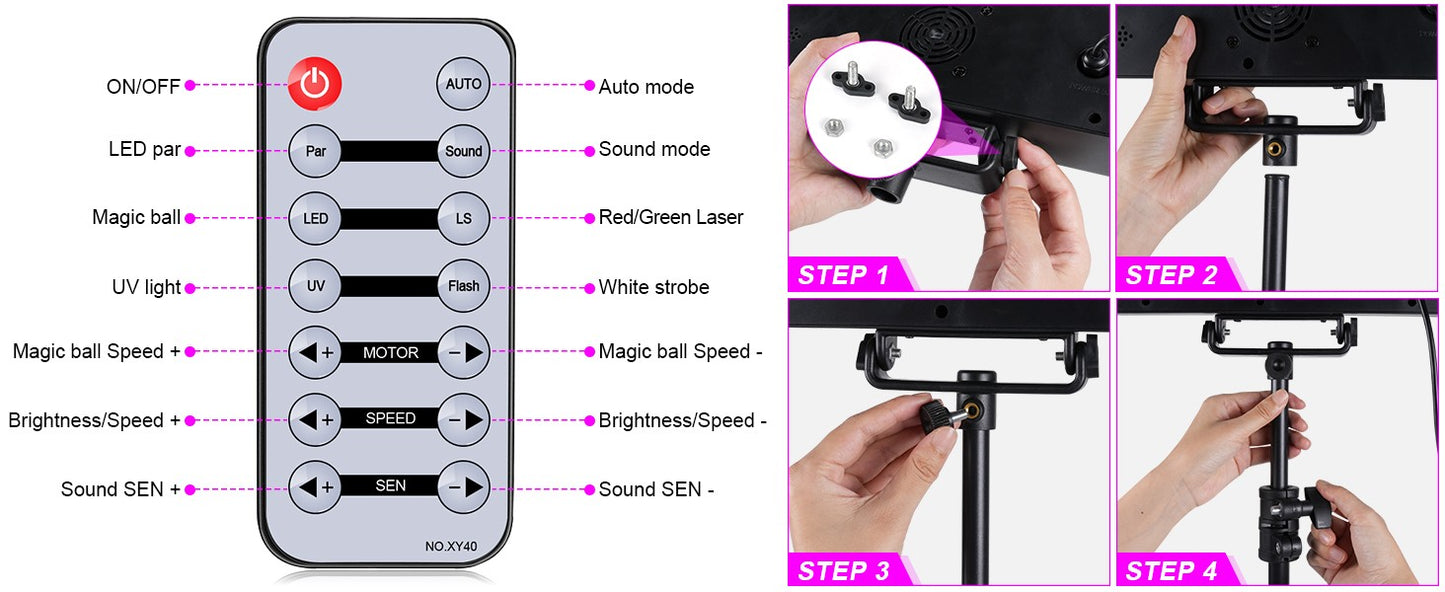 U'King Mini 5IN1 Bracket Effect Light Remote Control Mobile Stage Light Sound Control Strobe Magic Ball Light for DJ Show Party