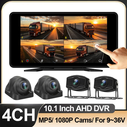 4 Channel 10.1 Inch Truck Bus Vehicle DVR MP5 With 4 PCS AHD 1080P Camera Surveillance Video Parking Recorder Monitor System Kit