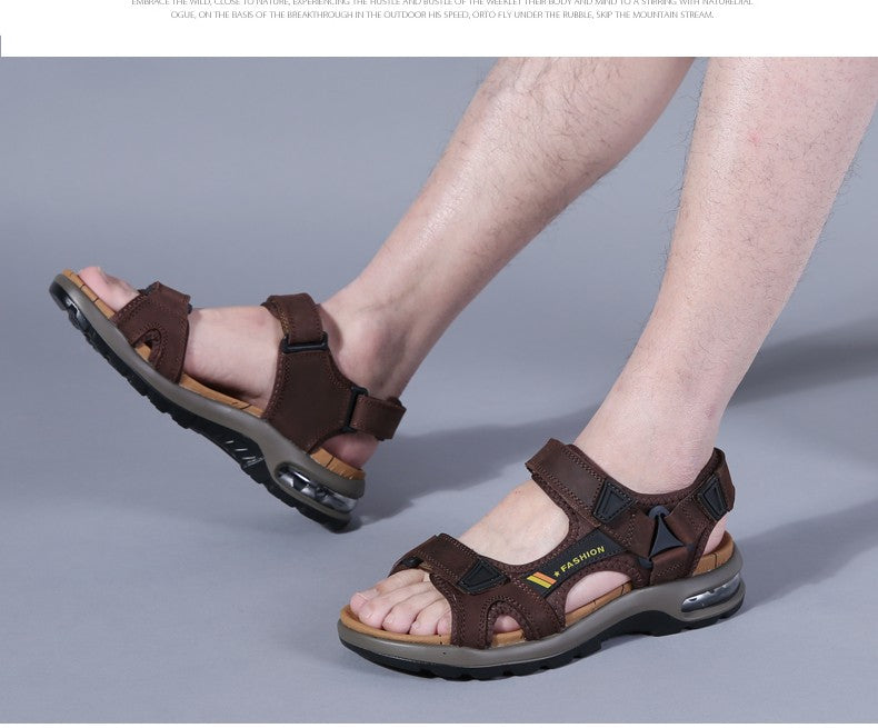 Fashion Men's Sandals Summer Soft Beach Flip Flop Comfortable Genuine Leather Sandals Outdoor Men Roman Sandals Size 46