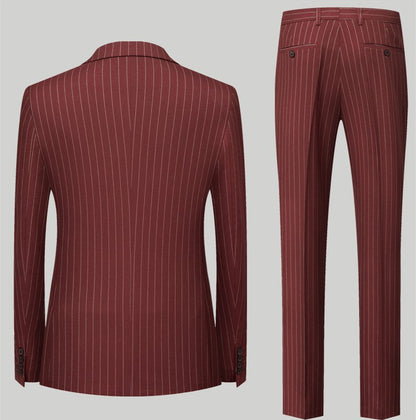 Blue Pinstripe Men's Double-breasted Suit Two-piece, Wedding/Party/Business Dress Jacket and Pants, Red Gray Male Sets M-4XL 5XL
