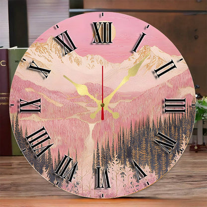 Natural Scenery Wooden Round Silent Hanging Wall Clock,Suitable For Living Room,Office,Study Room,Bedroom,Home Decoration