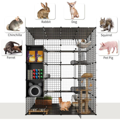 Gaiola Grande Interna com Armazenamento Cubo DIY Gatis Externos Cercados Metálicos com Rede Plataformas para 1-4 Gatos 5 Níveis