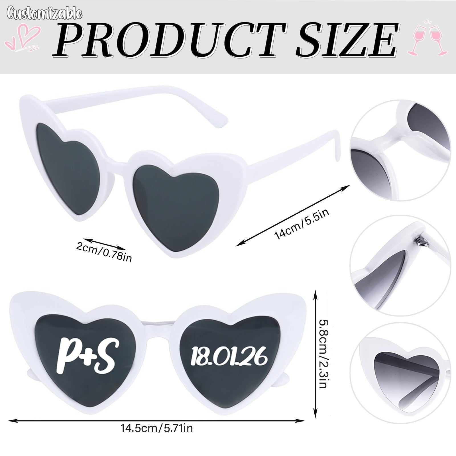 12-120Pcs Custom Wedding Sunglasses Personalised Heart Shaped Sunglasses Wedding Party Favors for Guest Date Initials Custom