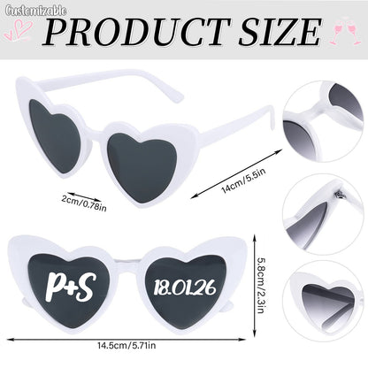 12-120Pcs Custom Wedding Sunglasses Personalised Heart Shaped Sunglasses Wedding Party Favors for Guest Date Initials Custom