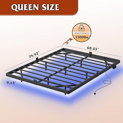 Floating LED Bed Frame with Charging Station | Heavy-Duty Metal Platform, Easy Assembly, No Noise