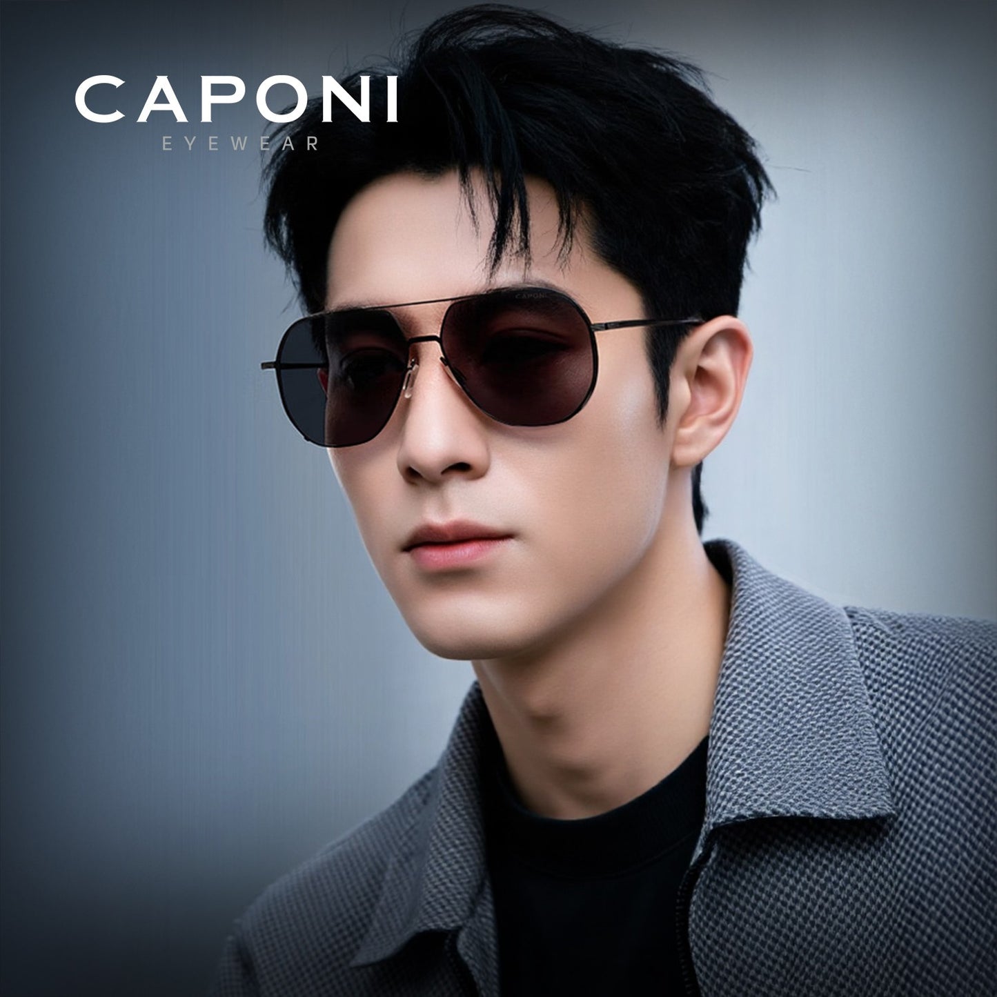 CAPONI Aviator Polarized Men Sunglasses Classic Double Bridge Designer Outdoor Sun Glasses Anti Glare UV400 Silver Shade CP35707