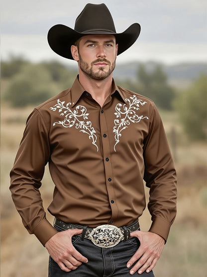 2025 Men's Tribal Pattern Long Sleeve Men'S Black Western Cowboy Shirt Western Event Attire  Stylish Men'S Shirt Slim Fit Shirt