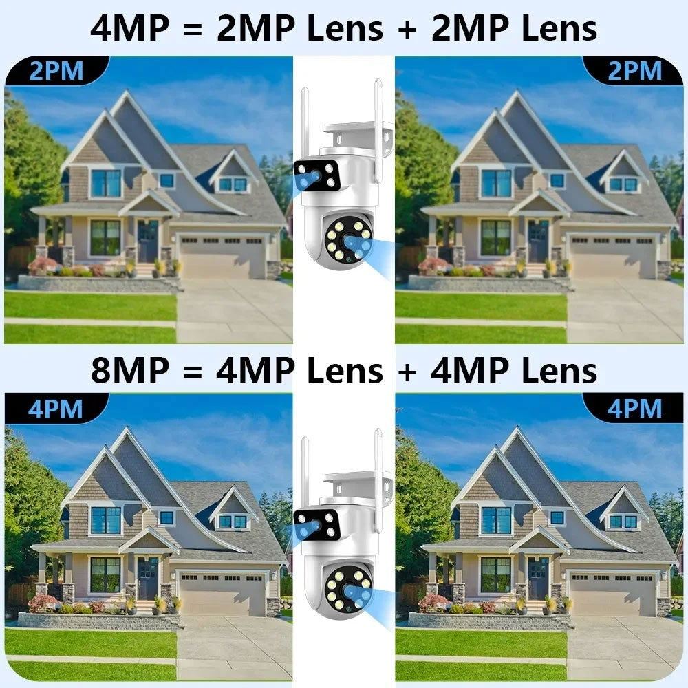 Câmera WIFI PTZ de Lente Dupla Tuya 4K 8MP para Exterior com Tela Dupla Ai Detecção Humana Automática Segurança com Alexa Google
