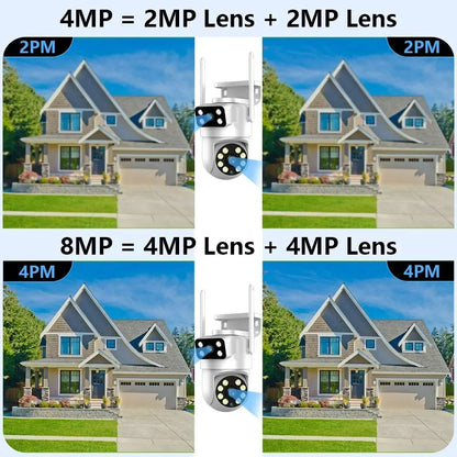 Câmera WIFI PTZ de Lente Dupla Tuya 4K 8MP para Exterior com Tela Dupla Ai Detecção Humana Automática Segurança com Alexa Google