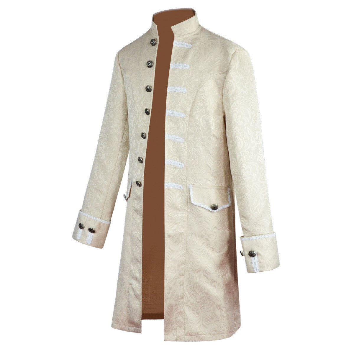 Men's Medieval Style Windbreaker Coat Vintage Lapel Jacquard Medium Length Trench Coat Halloween Party Costume Retro Outerwear