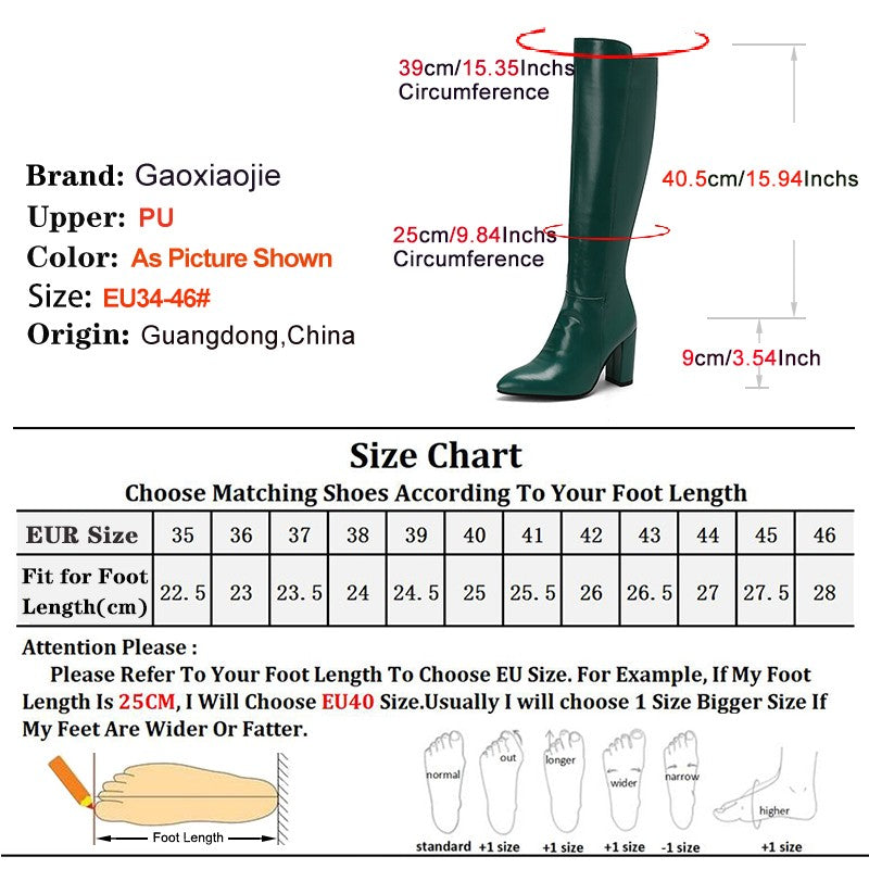 Fashion Women's Knee-High Boots 2024 Winter Warm Shoes Female Pointy Party Office High Heels Outdoors Long Boots Size 44 45 46