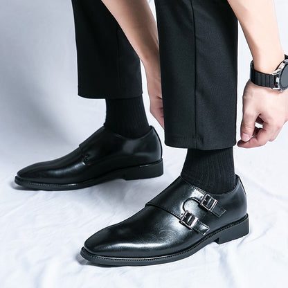 Classic Retro Dress Men's Monk Leather Shoes With Pointed Toe Buckle Business Office Wedding Soft Comfortable Men's Shoes