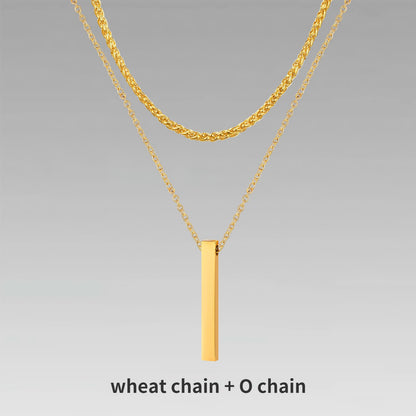 Vnox 3D Vertical Bar Necklaces for Men, Layering Stainless Steel Geometric Pendant, Layered Wheat Rope Cuban Chain, Boy Collar