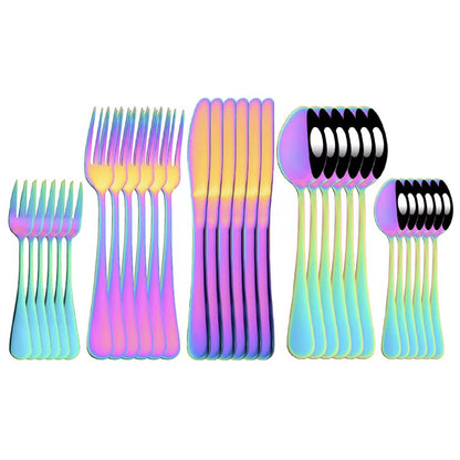 Conjunto de Talheres de Aço Inoxidável Colorido de 6/30 Peças, Faca, Garfo de Bolo, Colher de Chá, Conjunto de Talheres de Cozinha, Pratos