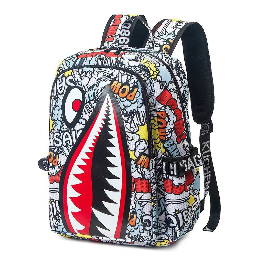 Mochila Infantil Estampa Tubarão Personalizada de Pano Oxford Impermeável Grande Capacidade Mochila Escolar Casual Presente para Crianças